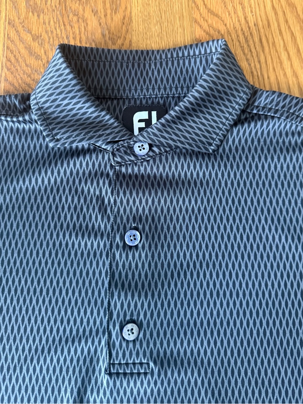 FootJoy FJ Men’s Medium Golf Polo Shirt Gray Black Geometric Performance Stretch
